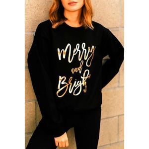 Azura Exchange  Black  Merry & Bright Letter Print Pullover Sweatshirt